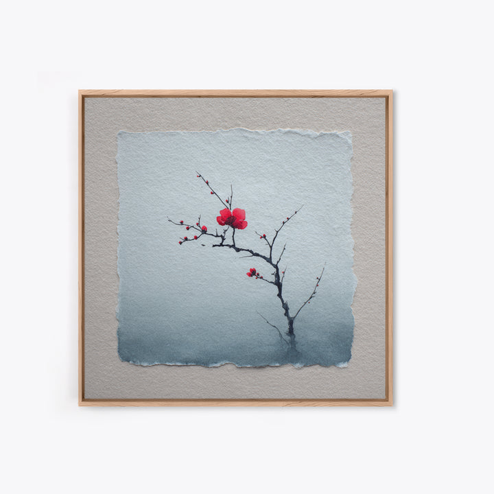 Black Branch with One Red Blossom Canvas Print, Zen Art, Abstract Art, Living Room Decor, Oil Painting, Zen, Wabi Sabi Wall Art, ZEN-1x1-81