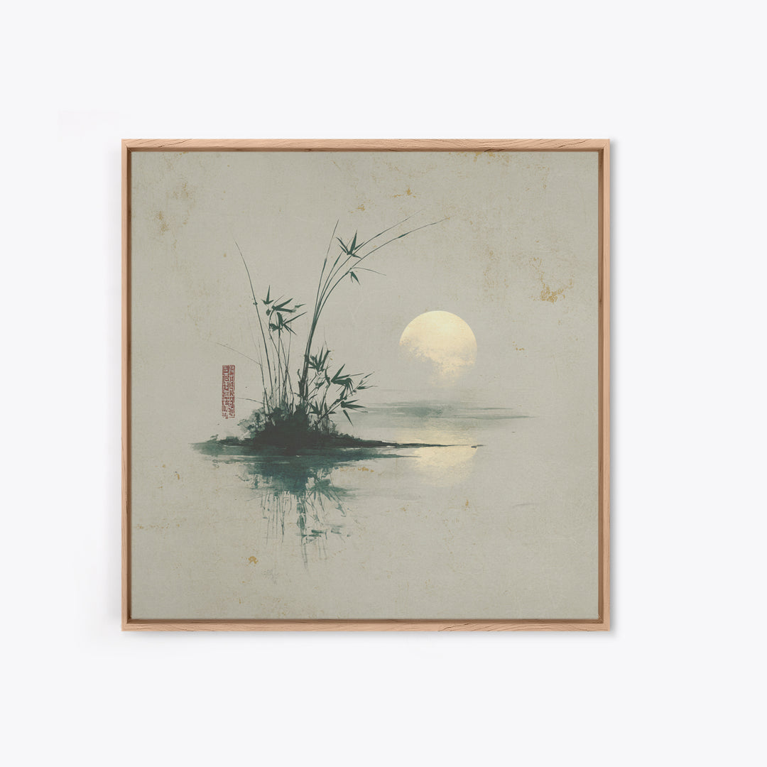 Moon Reflected in Quiet Pond Canvas Print, Zen Art, Textured Painting, Living Room Decor, Oil Painting, Zen, Abstract Art, ZEN-1x1-82