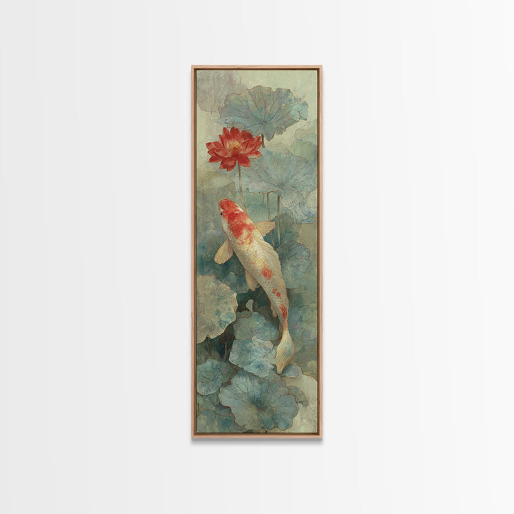 Koi Fish Beneath Floating Lotus Leaves Canvas Print, Zen Art, Abstract Art, Living Room Decor, Watercolor Art, Zen, ZEN-1x3-16