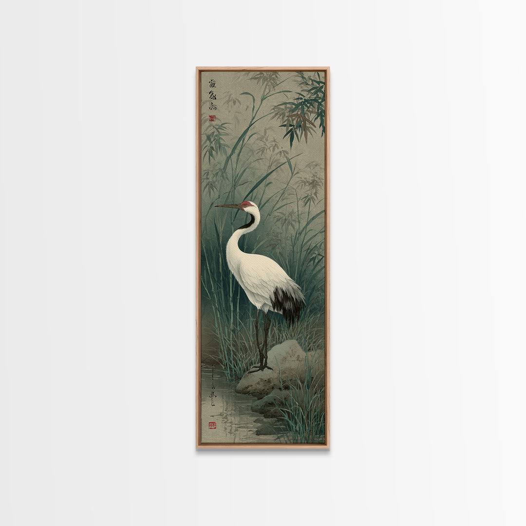 White Crane Standing Framed Canvas Print, Zen Art, Extra Large Wall Art, Living Room Decor, Fine Art, Zen, Boho Decor, ZEN-1x3-19