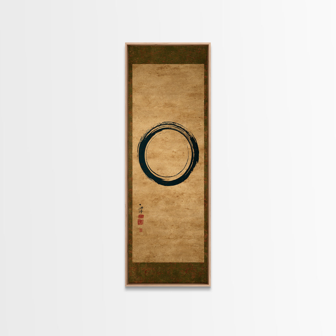 Single Black Ens Circle on Warm Paper Framed Canvas Print, Zen Art, Printable Art, Living Room Decor, Zen, Nature Prints, ZEN-1x3-61