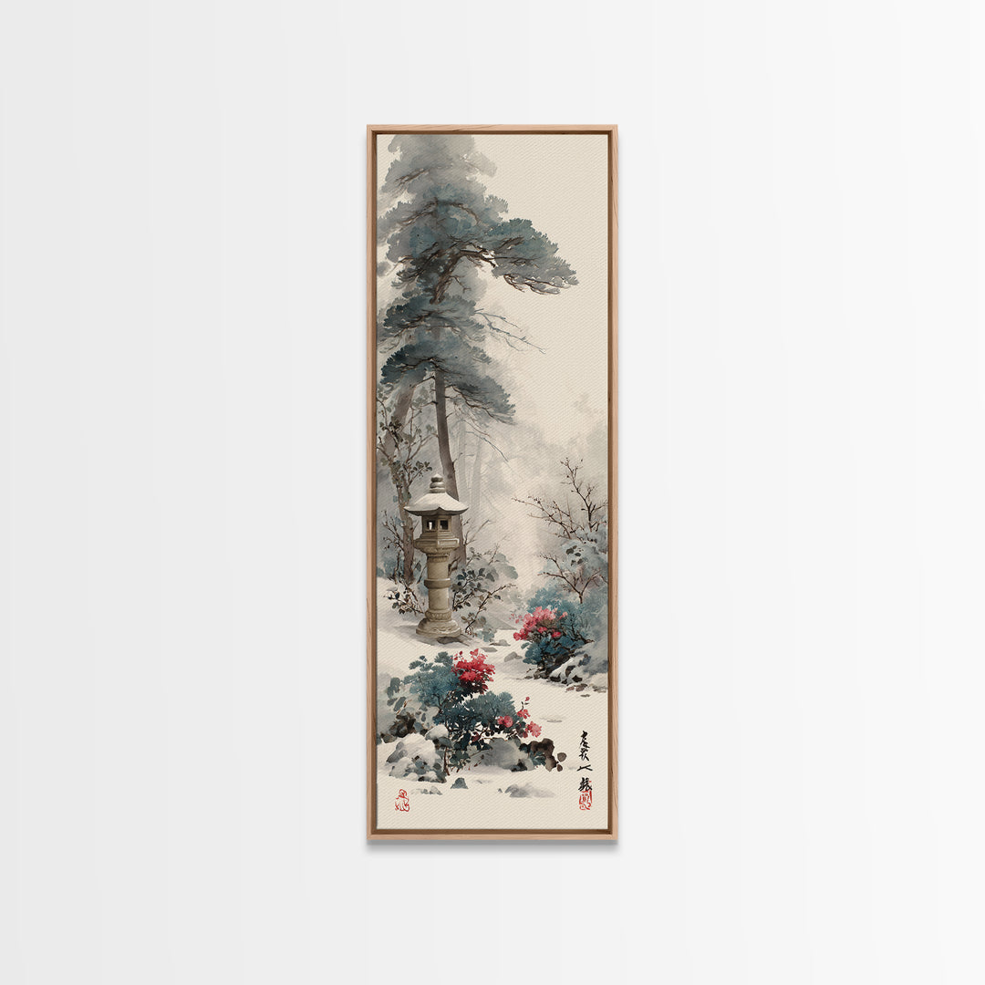 Stone Lantern in Morning Fog Without Garden Canvas Print, Zen Art, Textured Painting, Living Room Decor, Fine Art, Zen, ZEN-1x3-78
