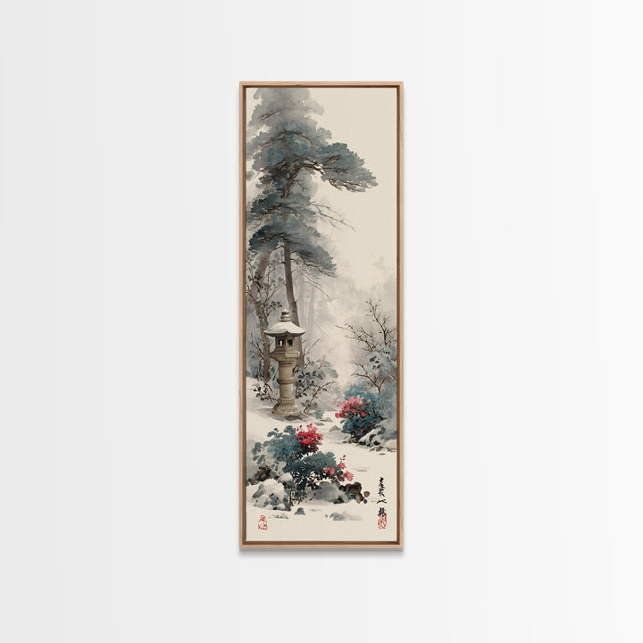 Stone Lantern in Morning Fog Without Garden Canvas Print, Zen Art, Textured Painting, Living Room Decor, Fine Art, Zen, ZEN-1x3-78