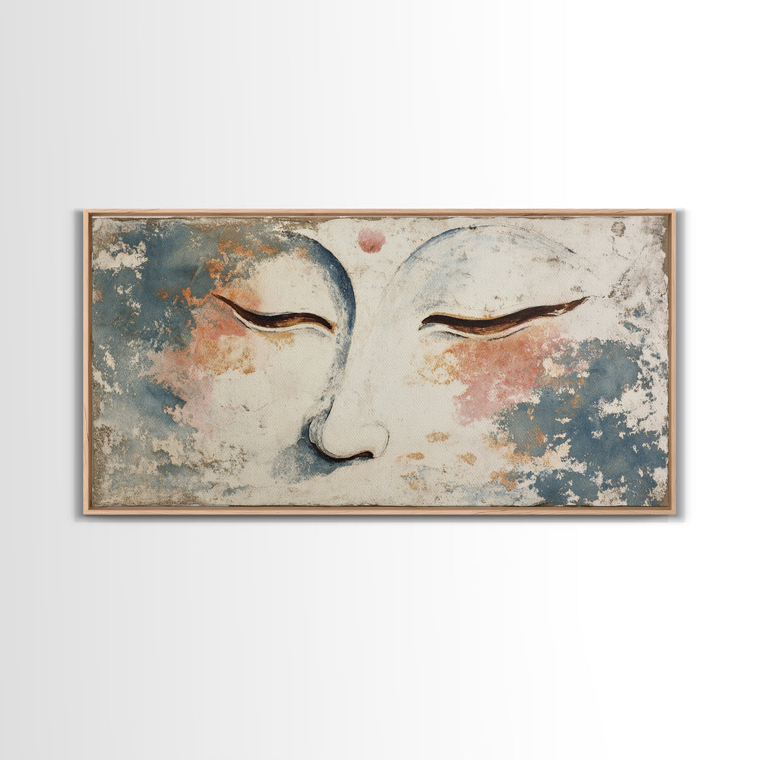 Calm Face with Closed Eyes and Simple Framed Canvas Print, Zen Art, Wall Art, Living Room Decor, Oil Painting, Zen, ZEN-2x1-18