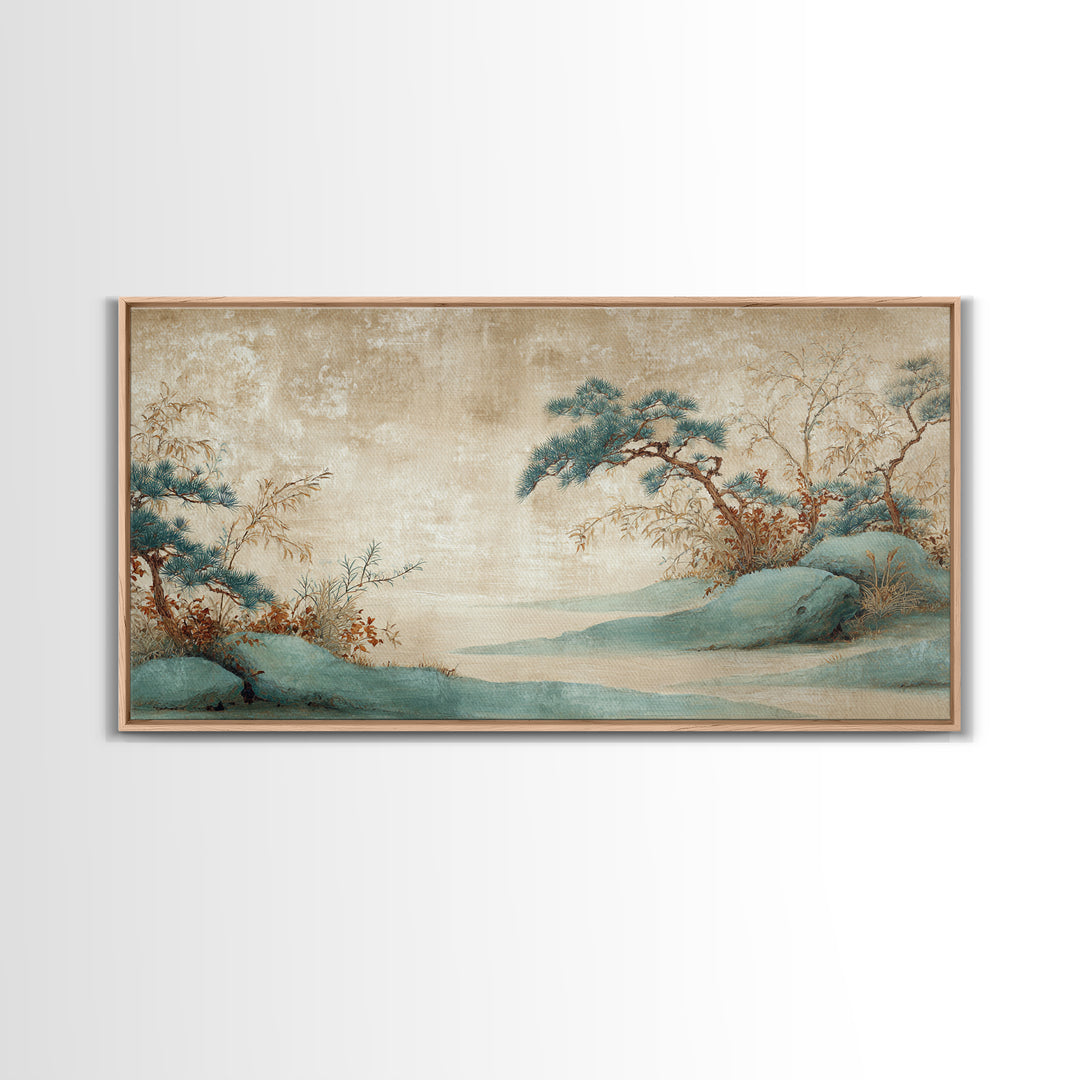 Raked Sand Garden Pattern from Above Framed Canvas Print, Zen Art, Large Wall Art, Living Room Decor, Oil Painting, Zen, ZEN-2x1-50