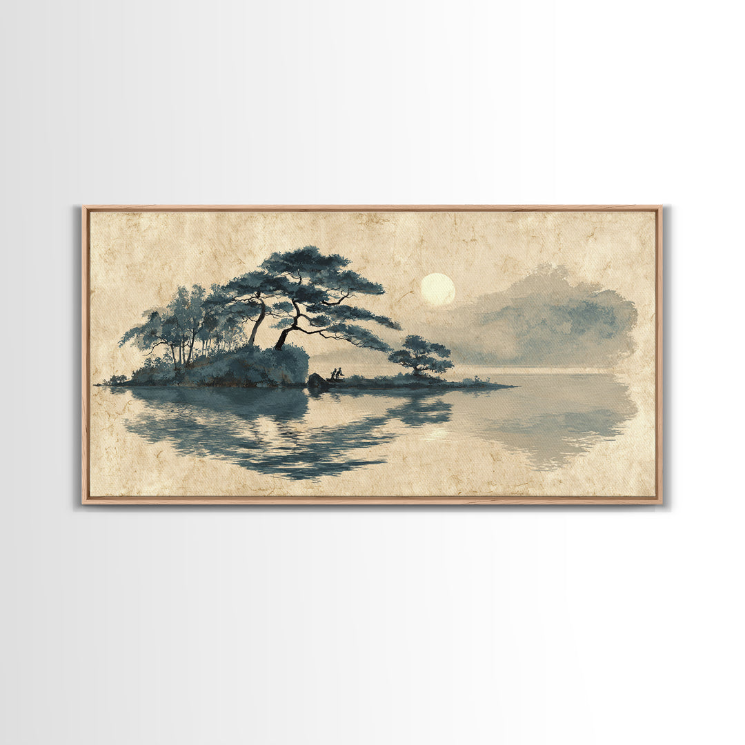 Moon Reflected in Quiet Pond Canvas Print, Zen Art, Canvas Wall Art, Living Room Decor, Fine Art, Zen, Minimalist Wall Art, ZEN-2x1-54