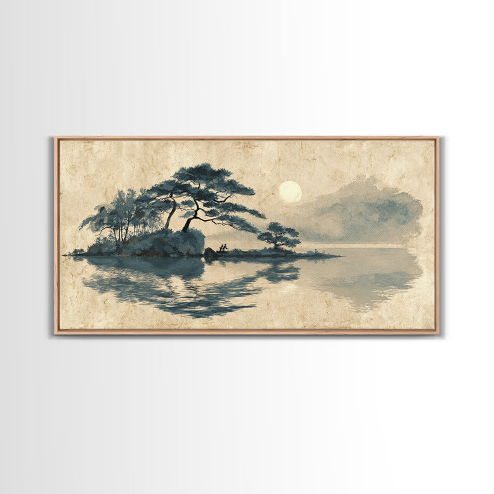 Moon Reflected in Quiet Pond Canvas Print, Zen Art, Canvas Wall Art, Living Room Decor, Fine Art, Zen, Minimalist Wall Art, ZEN-2x1-54