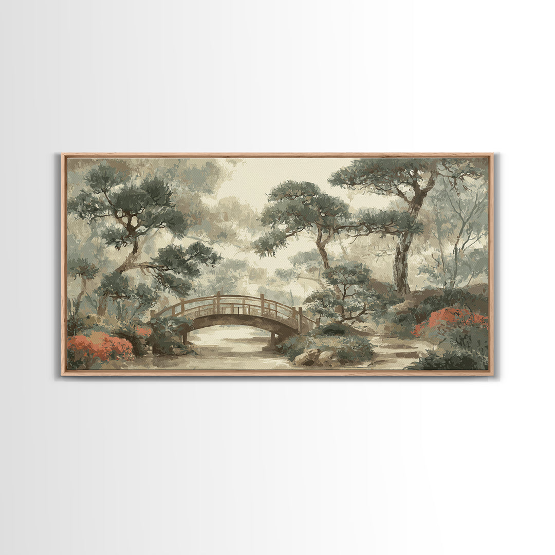 Japanese Garden Bridge Implied Through Shapes Canvas Print, Zen Art, Abstract Art, Living Room Decor, Watercolor Art, Zen, ZEN-2x1-58