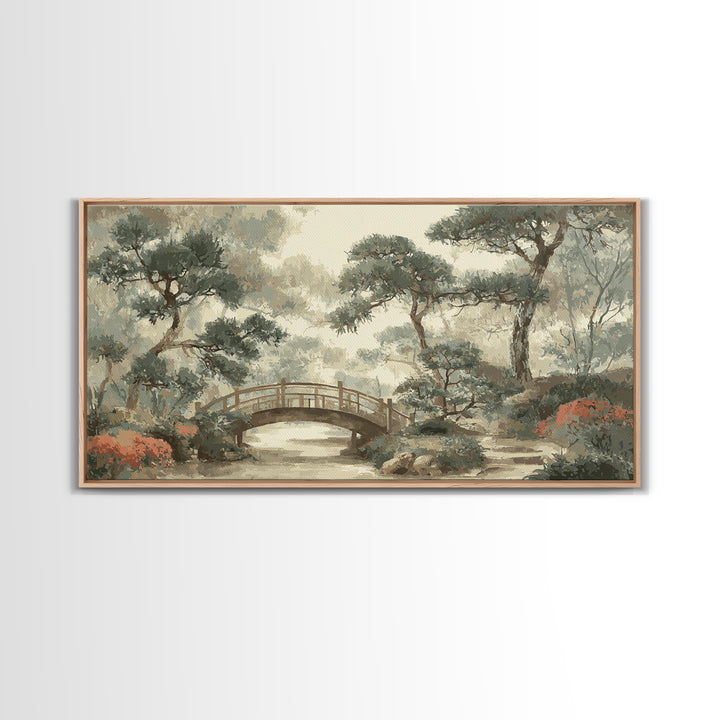 Japanese Garden Bridge Implied Through Shapes Canvas Print, Zen Art, Abstract Art, Living Room Decor, Watercolor Art, Zen, ZEN-2x1-58