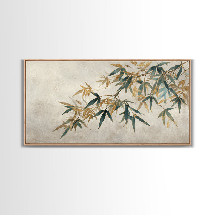 Minimal Bamboo Leaves Framed Canvas Print, Zen Art, Extra Large Wall Art, Living Room Decor, Fine Art, Zen, Boho Decor, ZEN-2x1-85