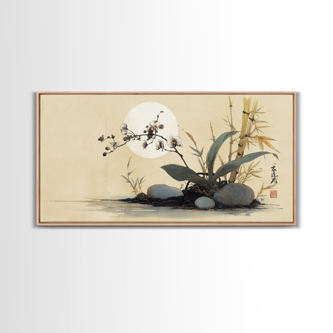 Single Orchid Stem Framed Canvas Print, Zen Art, Garden Art, Living Room Decor, Fine Art, Zen, Artist, Neutral Wall Art, ZEN-2x1-91