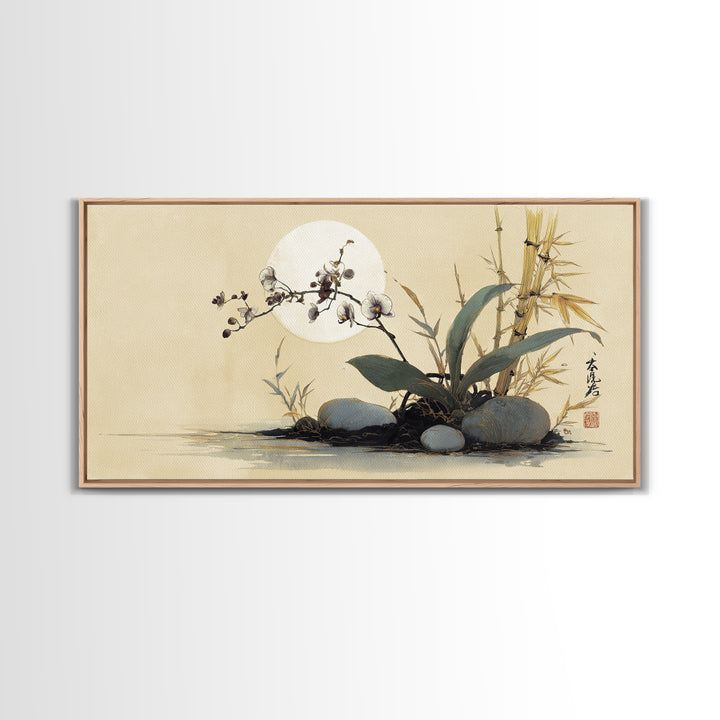Single Orchid Stem Framed Canvas Print, Zen Art, Garden Art, Living Room Decor, Fine Art, Zen, Artist, Neutral Wall Art, ZEN-2x1-91