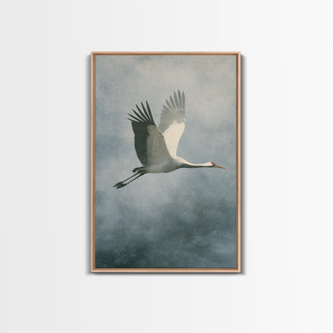 Crane Flying Across Pale Sun Framed Canvas Print, Zen Art, Metal Wall Art, Living Room Decor, Abstract Art, Zen, ZEN-2x3-56