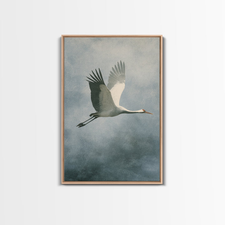 Crane Flying Across Pale Sun Framed Canvas Print, Zen Art, Metal Wall Art, Living Room Decor, Abstract Art, Zen, ZEN-2x3-56