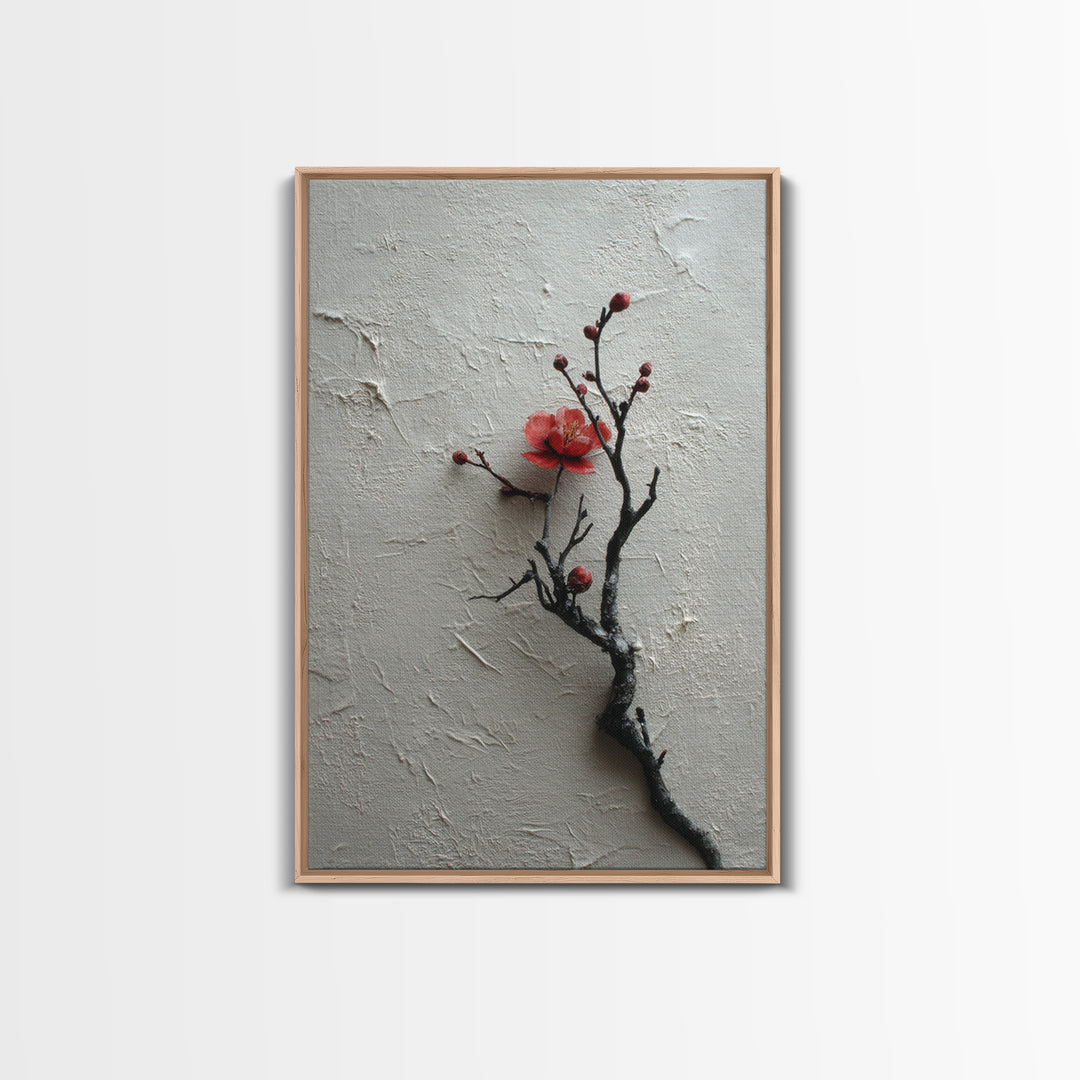 Black Branch with One Red Blossom Canvas Print, Zen Art, Japanese Decor, Living Room Decor, Oil Painting, Zen, Luxury Decor, ZEN-2x3-65