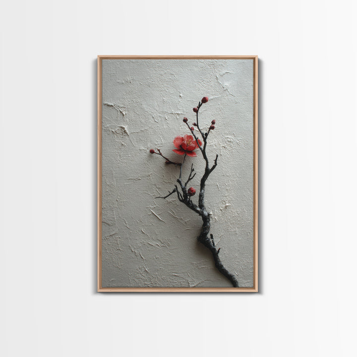 Black Branch with One Red Blossom Canvas Print, Zen Art, Japanese Decor, Living Room Decor, Oil Painting, Zen, Luxury Decor, ZEN-2x3-65