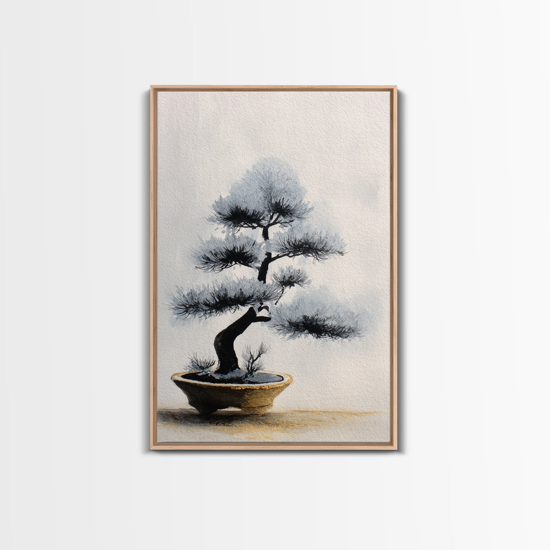 Bonsai Tree in Simple Ceramic Pot Framed Canvas Print, Zen Art, Large Wall Art, Living Room Decor, Abstract Art, Zen, ZEN-2x3-92