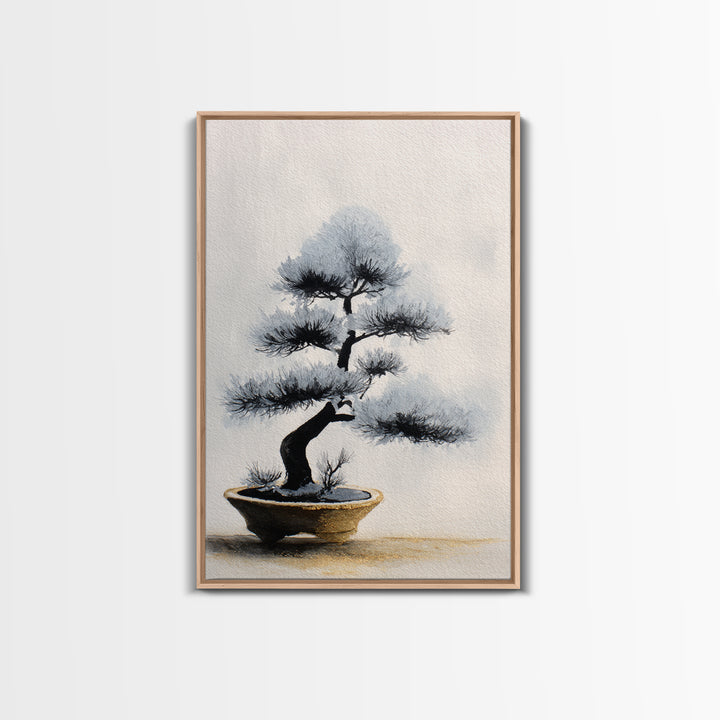 Bonsai Tree in Simple Ceramic Pot Framed Canvas Print, Zen Art, Large Wall Art, Living Room Decor, Abstract Art, Zen, ZEN-2x3-92