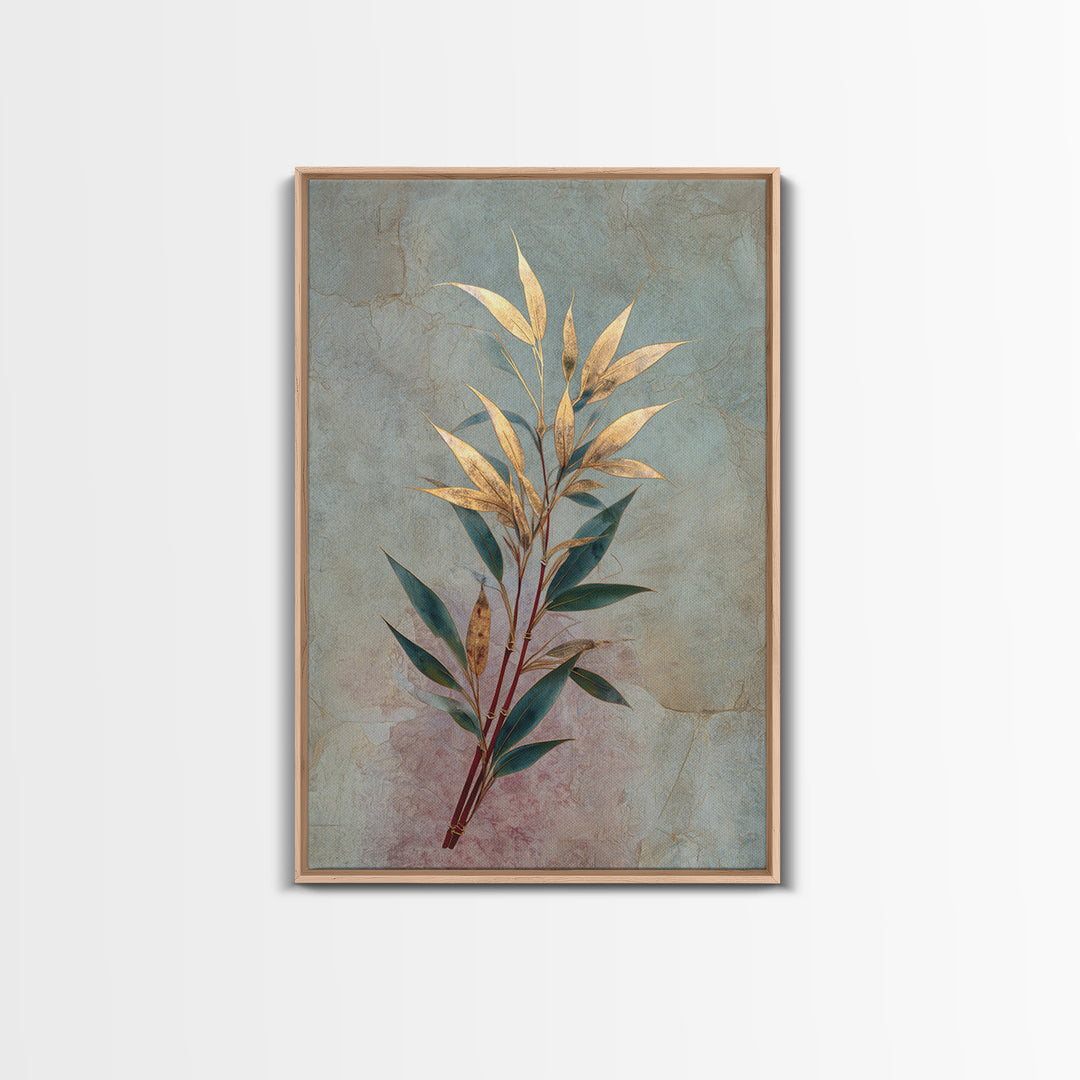 Minimal Bamboo Leaves Framed Canvas Print, Zen Art, Artist, Living Room Decor, Fine Art, Zen, Textured Painting, ZEN-2x3-97
