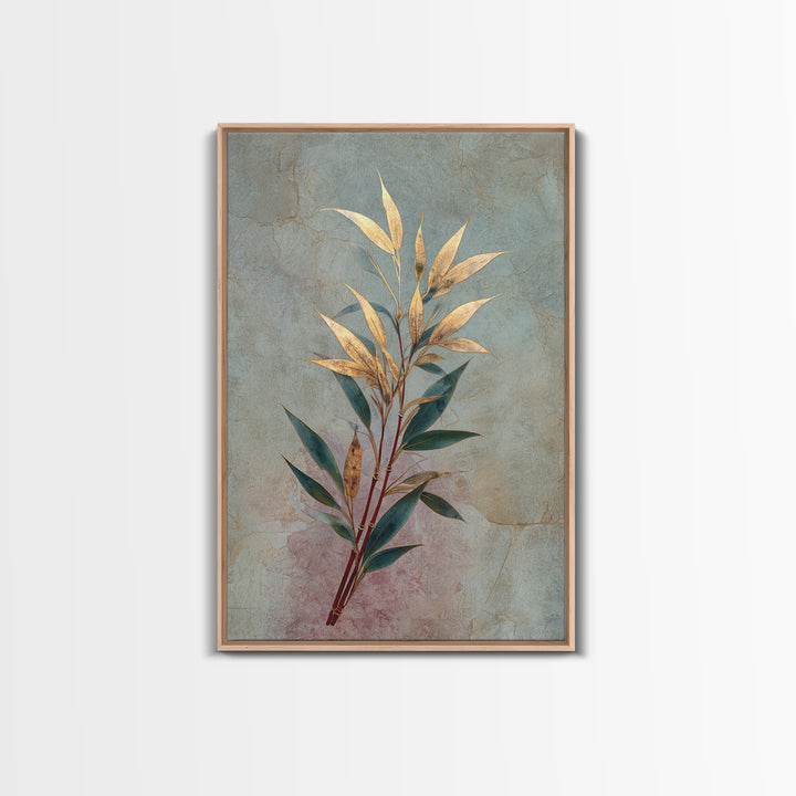 Minimal Bamboo Leaves Framed Canvas Print, Zen Art, Artist, Living Room Decor, Fine Art, Zen, Textured Painting, ZEN-2x3-97