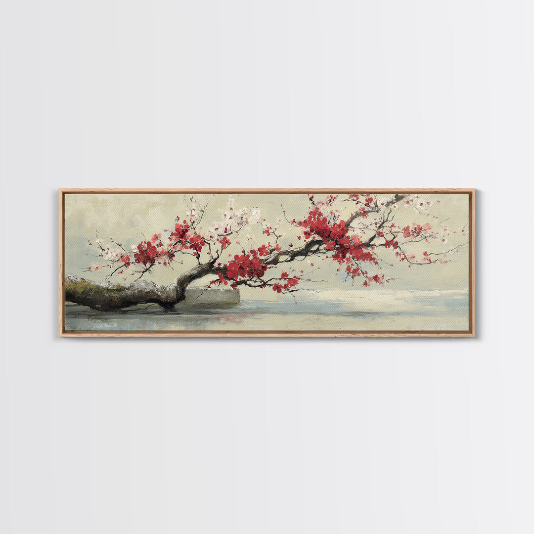 Falling Cherry Blossoms on Cream Ground Canvas Print, Zen Art, Neutral Decor, Living Room Decor, Fine Art, Zen, Wall Decor, ZEN-3x1-36