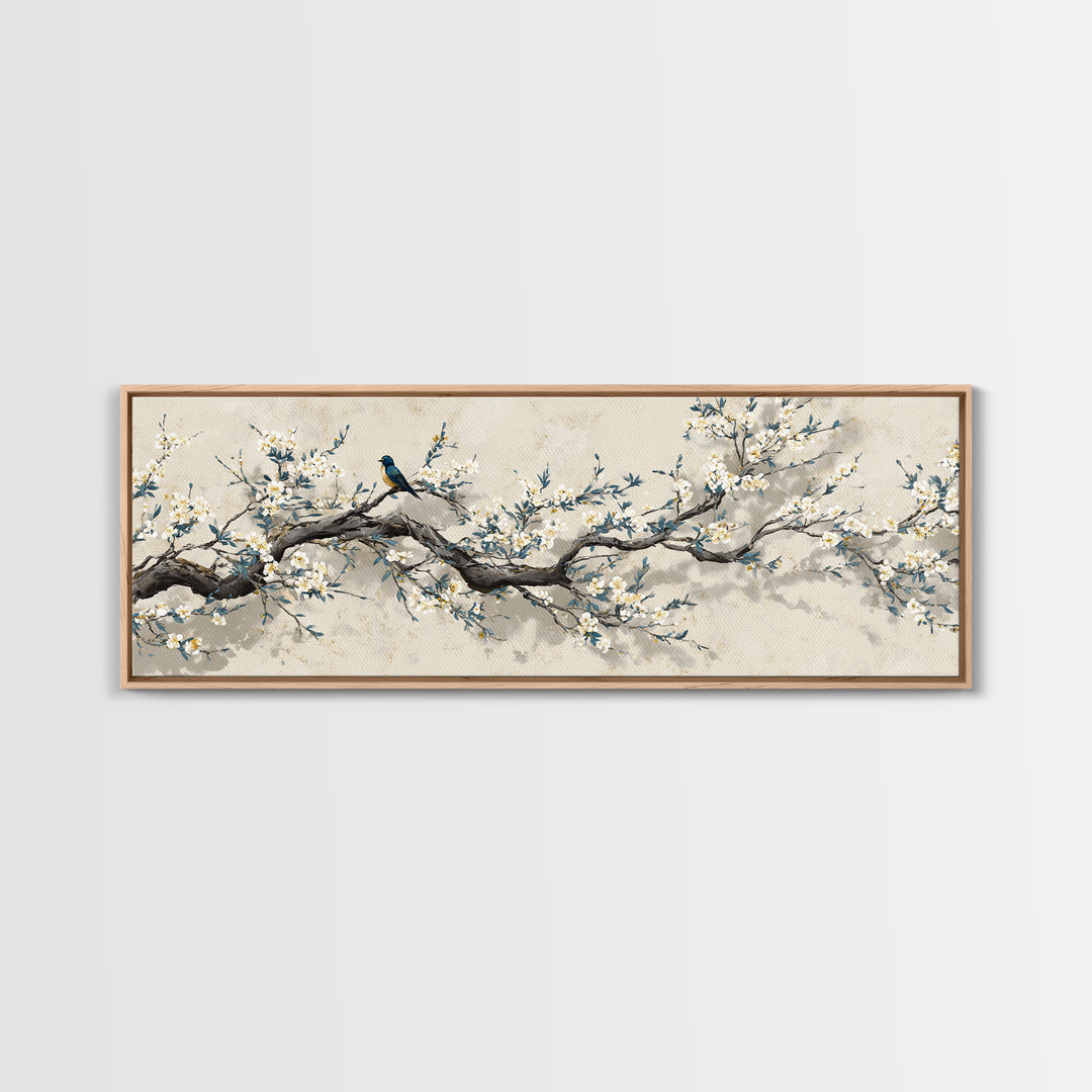 Falling Cherry Blossoms on Cream Ground Framed Canvas Print, Zen Art, Luxury Decor, Living Room Decor, Fine Art, Zen, ZEN-3x1-60