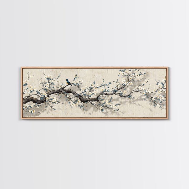 Falling Cherry Blossoms on Cream Ground Framed Canvas Print, Zen Art, Luxury Decor, Living Room Decor, Fine Art, Zen, ZEN-3x1-60