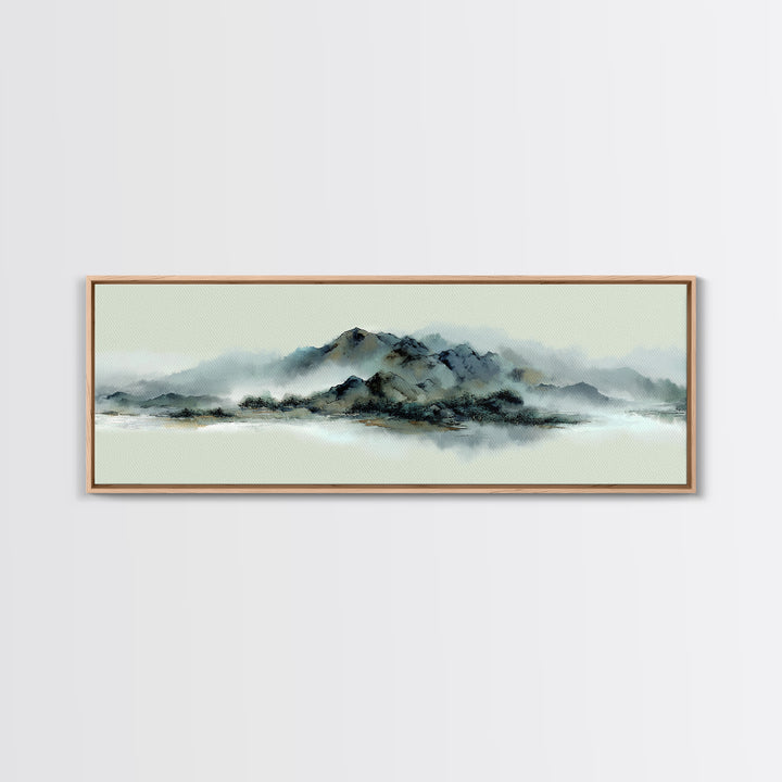 Minimal Mountain in Fog with Empty Space Framed Canvas Print, Zen Art, Luxury Decor, Living Room Decor, Fine Art, Zen, ZEN-3x1-69