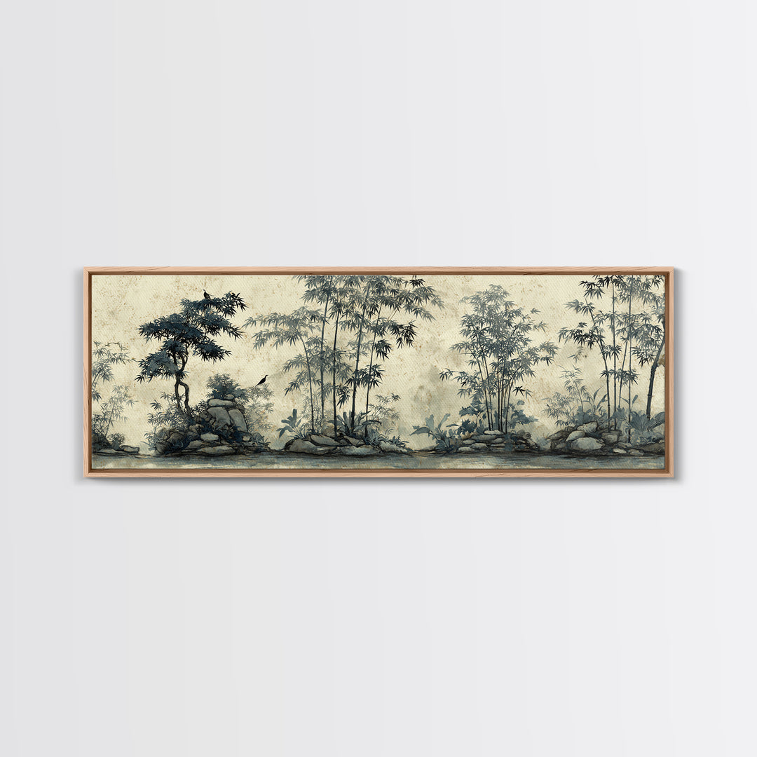 Soft Pine Silhouette Framed Canvas Print, Zen Art, Abstract Painting, Living Room Decor, Oil Painting, Zen, Gallery Decor, ZEN-3x1-79