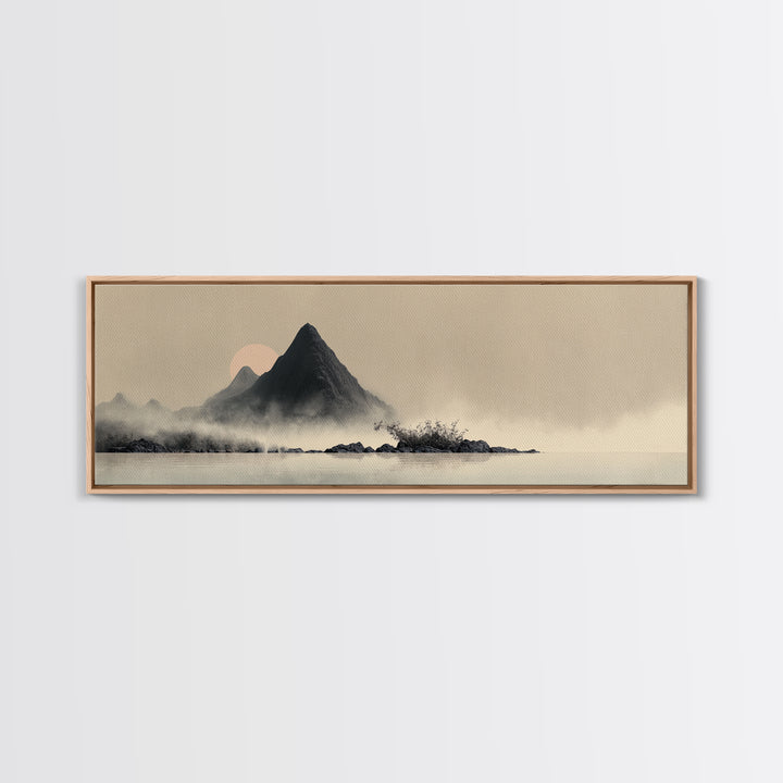 Minimal Mountain in Fog with Empty Space Canvas Print, Zen Art, Home Decor, Living Room Decor, Oil Painting, Zen, Boho Wall Art, ZEN-3x1-93