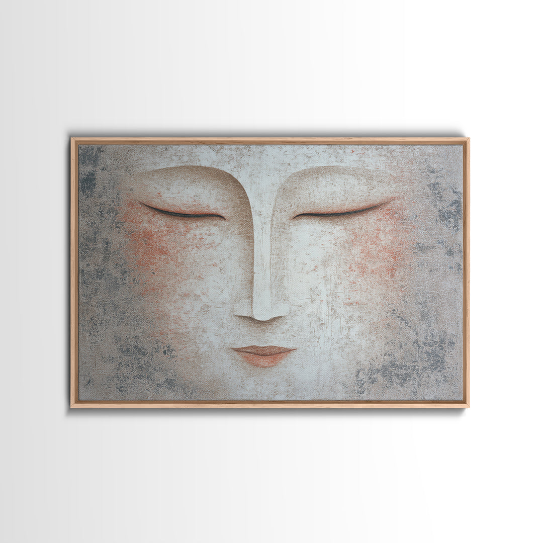 Calm Face with Closed Eyes and Simple Framed Canvas Print, Zen Art, Japanese Wall Art, Living Room Decor, Oil Painting, Zen, ZEN-3x2-2