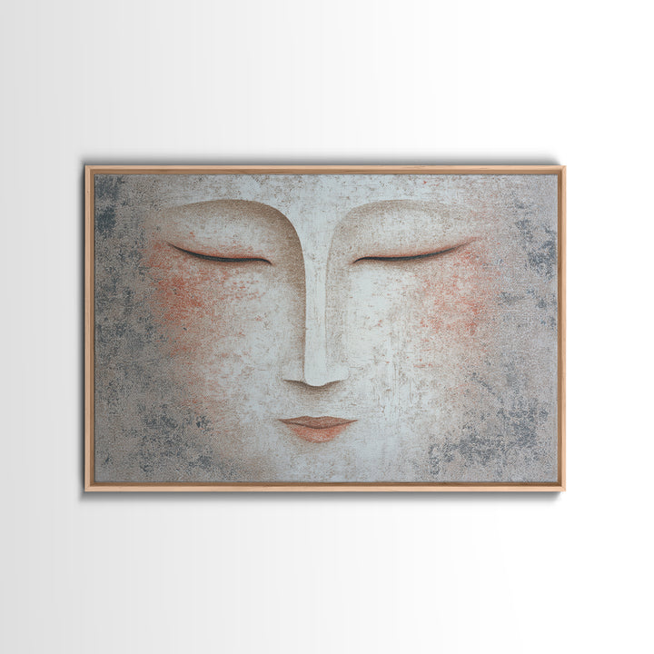 Calm Face with Closed Eyes and Simple Framed Canvas Print, Zen Art, Japanese Wall Art, Living Room Decor, Oil Painting, Zen, ZEN-3x2-2