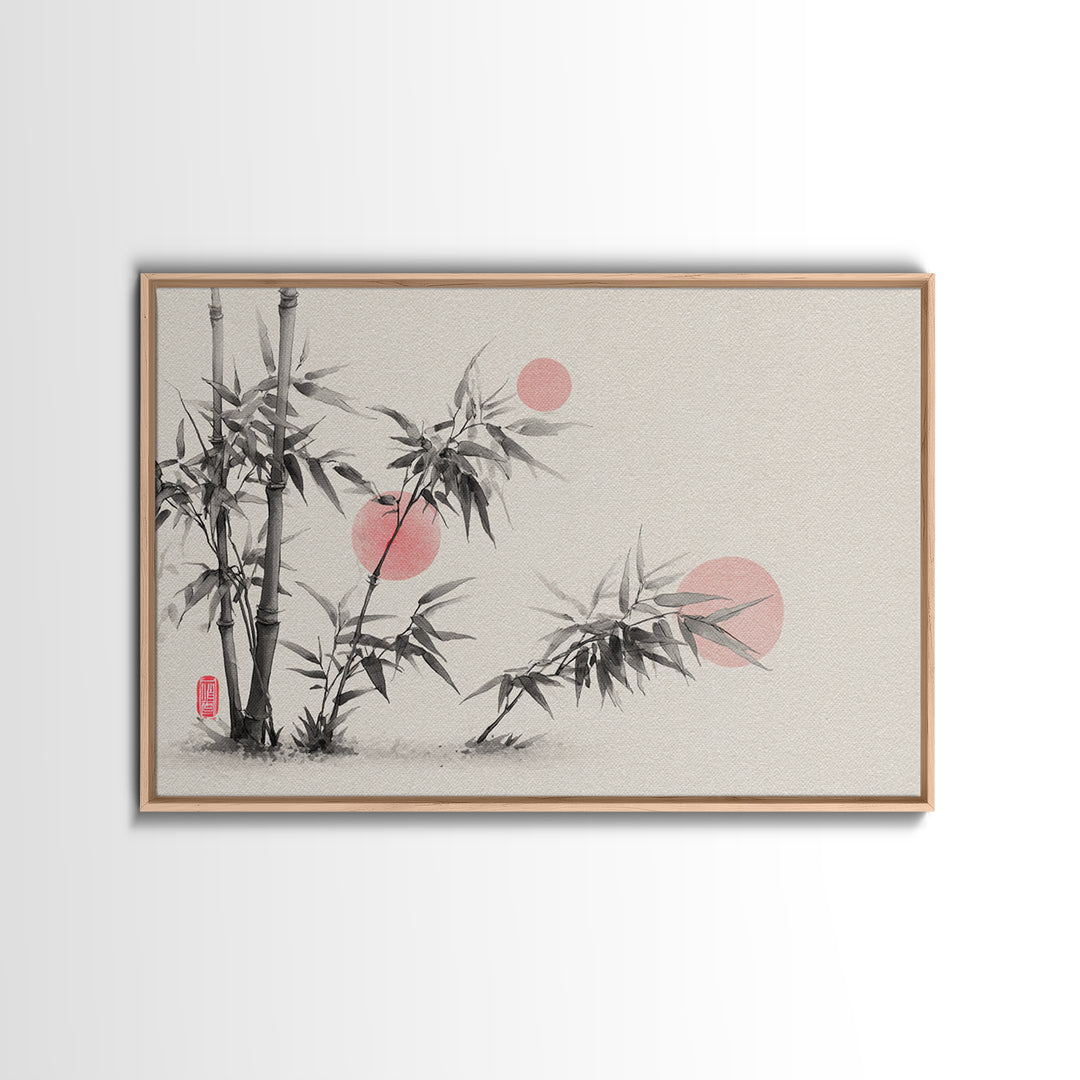 Bamboo Stalks in Sparse Ink Wash Framed Canvas Print, Zen Art, Wabi Sabi Wall Art, Living Room Decor, Zen, Statement Artwork, ZEN-3x2-6
