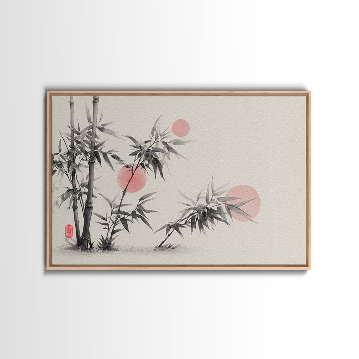 Bamboo Stalks in Sparse Ink Wash Framed Canvas Print, Zen Art, Wabi Sabi Wall Art, Living Room Decor, Zen, Statement Artwork, ZEN-3x2-6