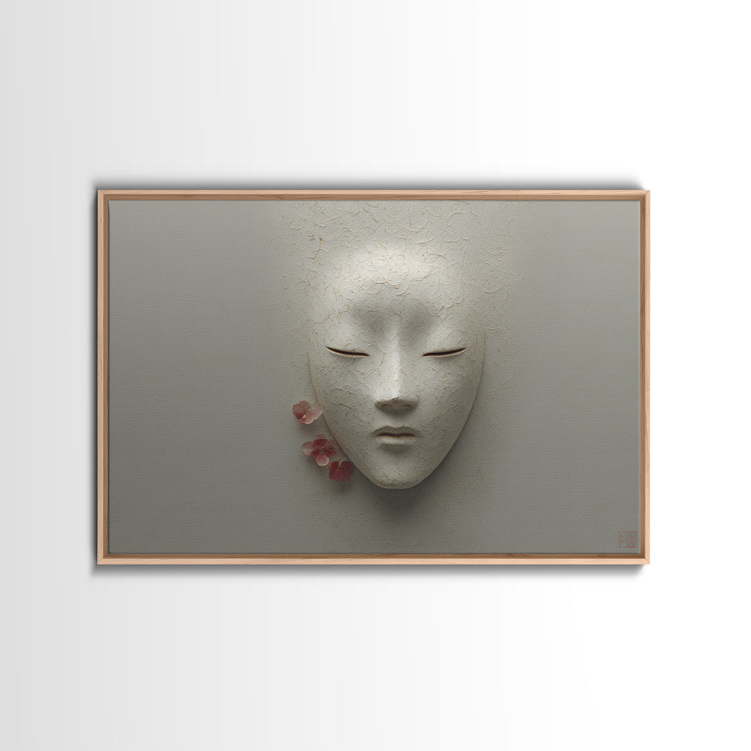 Calm Face with Closed Eyes and Simple Framed Canvas Print, Zen Art, Artist, Living Room Decor, Fine Art, Zen, Textured Painting, ZEN-3x2-74