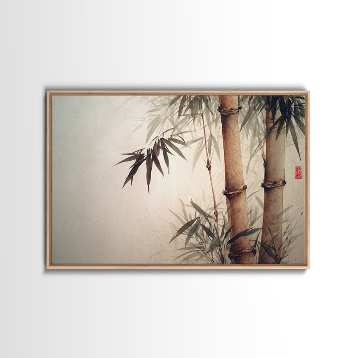 Bamboo Stalks in Sparse Ink Wash Framed Canvas Print, Zen Art, Fine Art Print, Living Room Decor, Fine Art, Zen, ZEN-3x2-78