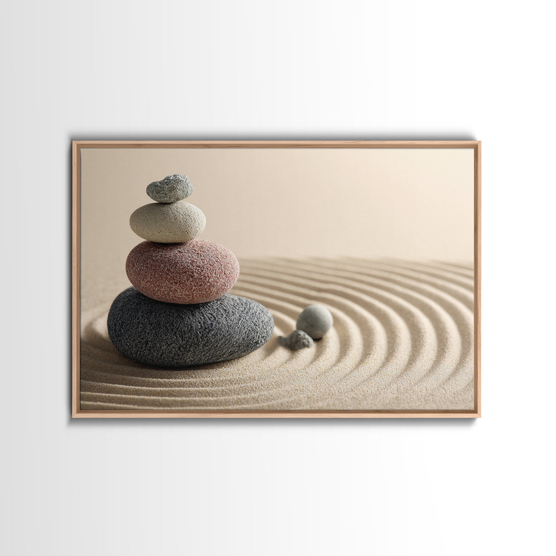 Smooth Pebbles Arranged Framed Canvas Print, Zen Art, Garden Art, Living Room Decor, Fine Art, Zen, Artist, Neutral Wall Art, ZEN-3x2-87