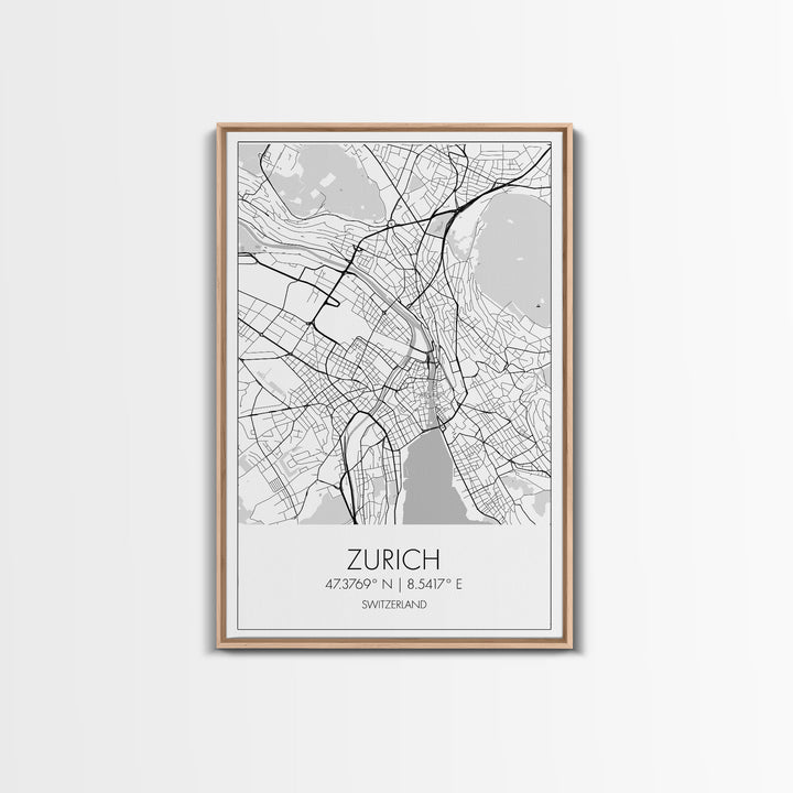 Zurich Street Map, Switzerland Map, Europe City Map Print, Minimalist Art, Wall Art, Canvas Print, Travel Art, Wall Hanging, Honeymoon Gift