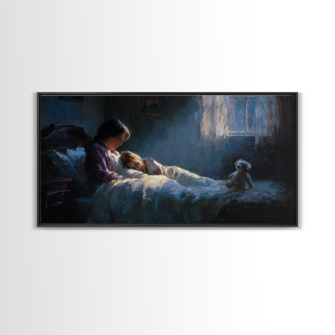 Mother Reading Bedtime Story To Child Wall Art, Cozy Kids Room Decor, Nursery Art Print, Sweet Dreams Bedroom Decor, Gift For Her