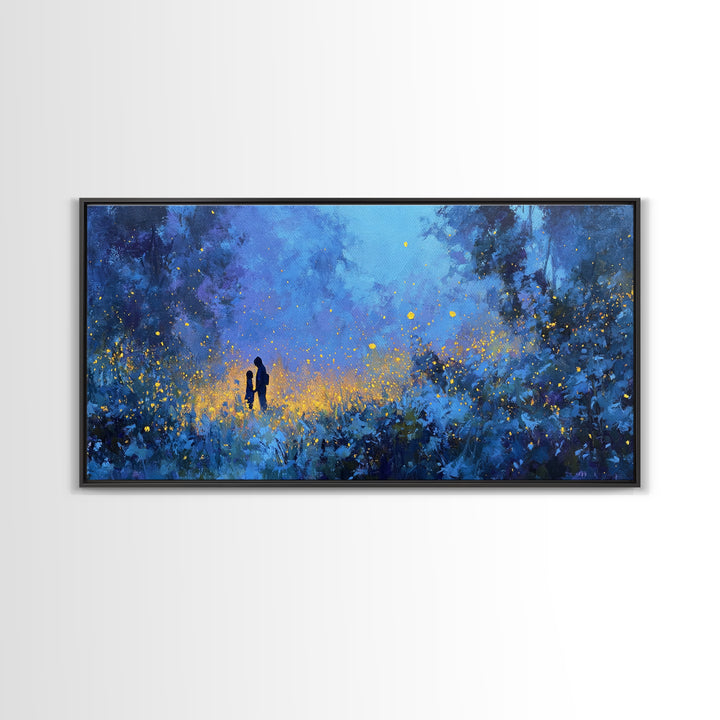 Blue Twilight Mother And Child Firefly Forest Wall Art, Moody Celestial Decor, Fantasy Nursery Print, Gift For Her, Home Decor