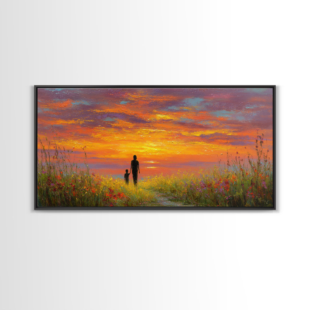 Parent And Child Sunset Path Canvas Print, Colorful Landscape Wall Art, Family Gift, Living Room Decor, Housewarming Gift