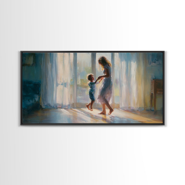Mother And Child Dancing In Window Light Wall Art, Impressionist Family Painting, Cozy Bedroom Decor, Gift For Her, Living Room Art