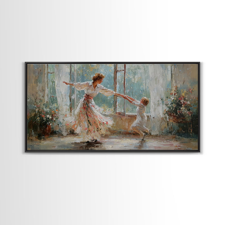 Sunlit Mother And Child Dance Canvas Print, Impressionist Family Wall Art, Nursery Decor, Gift For Mom, Living Room Decor