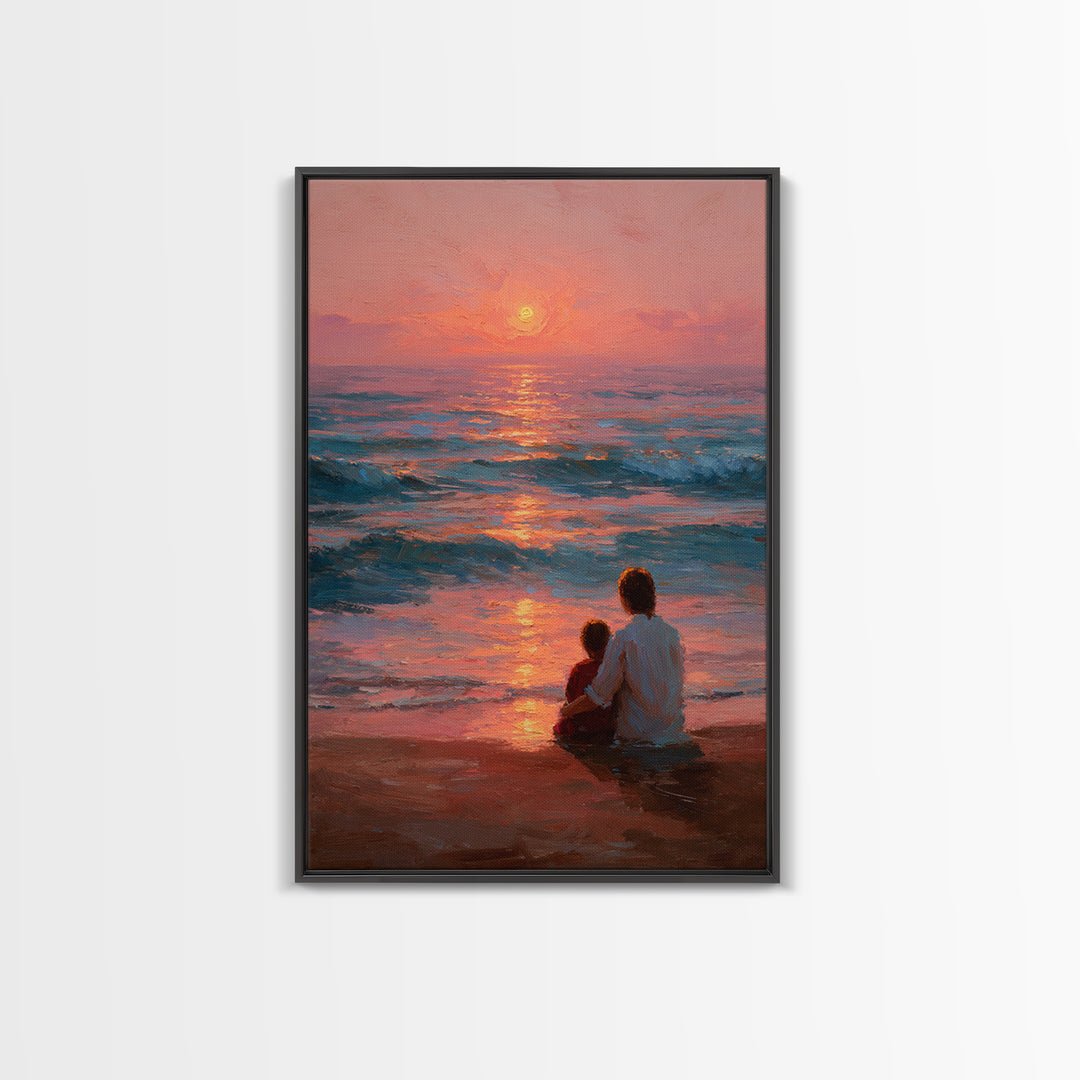 Parent And Child By Rose Ocean Sunset Canvas Print, Beach Wall Art, Coastal Home Decor, Family Gift, Living Room Wall Decor