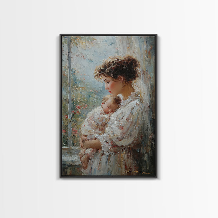 Mother With Sleeping Newborn In Soft Window Light Wall Art, Feminine Nursery Decor, New Mom Gift, Romantic Bedroom Decor