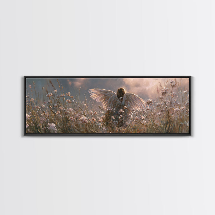 Angel In Wildflower Meadow Wall Art, Spiritual Nursery Decor, Ethereal Landscape Print, Christian Gift, Above Bed Art, Calming Decor