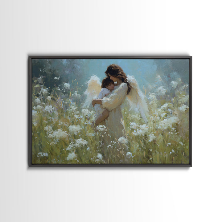 Protective Angel Mother And Baby Wall Art, Christian Nursery Decor, Spiritual Canvas Wall Art, Gift For Mom, Fine Home Decor