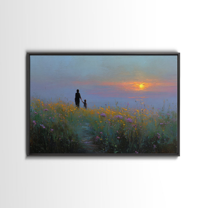 Mother And Child Meadow Sunset Wall Art, Impressionist Wildflower Landscape Print, Peaceful Nature Decor, Gift For Mom, Living Room Decor