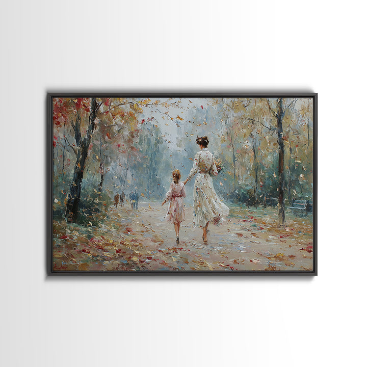 Mother And Daughter Strolling In Spring Park Wall Art, Impressionist Oil Painting Print, Feminine Home Decor, Gift For Mom