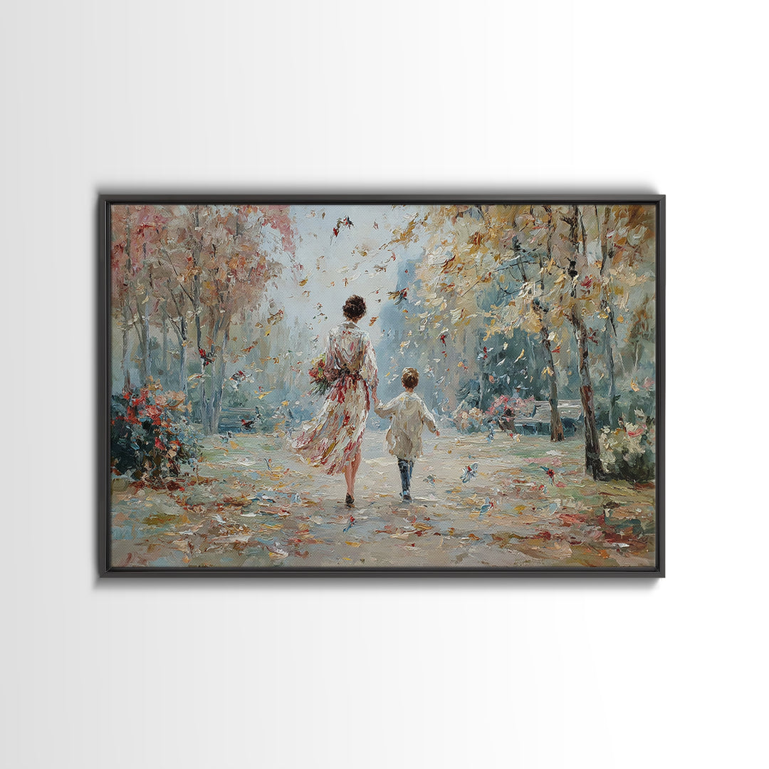 Mother And Child Autumn Park Walk Wall Art, Impressionist Painting Print, Feminine Living Room Decor, Housewarming Gift For Her
